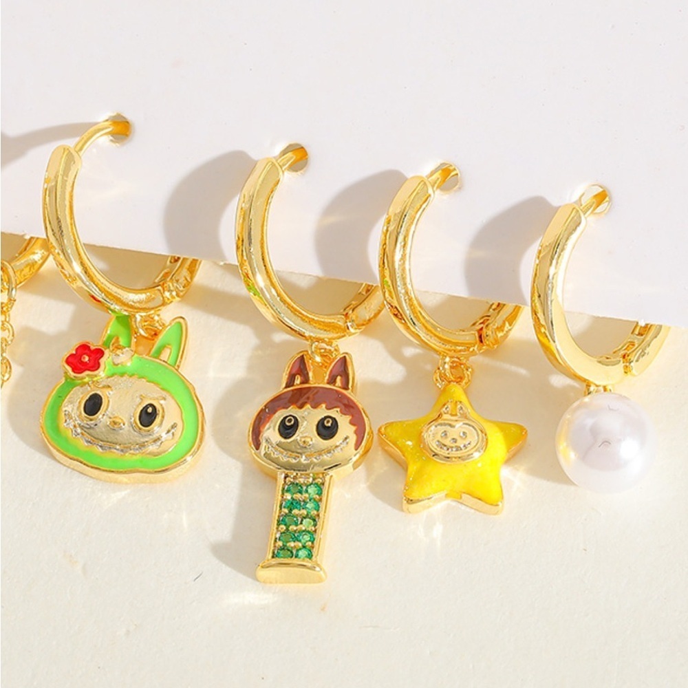 Labubu 14K Gold Plated Inspired Pez & Play Theme Earrings Huggie Hoop - Picture 3 of 6